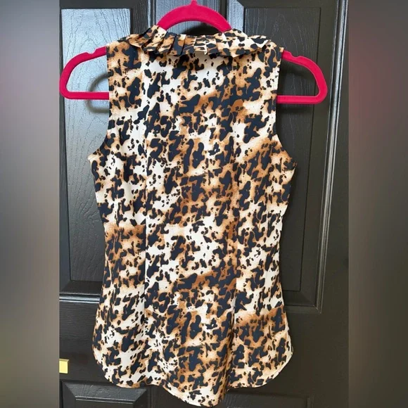 New York & Company Sleeveless Ruffle Leopard-Print Blouse - Tan & Black - Picture 7 of 9